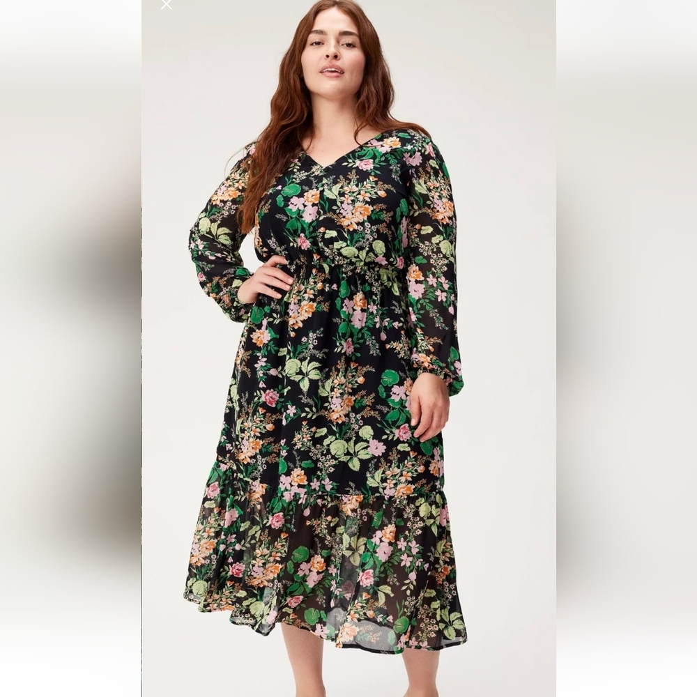 Adore Me Pink and Green Ruched Ruffled Sundress